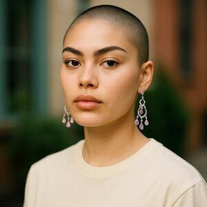 Chandelier Style Silver Toned Lavender Earrings Pierced Ears AB Stones Formal